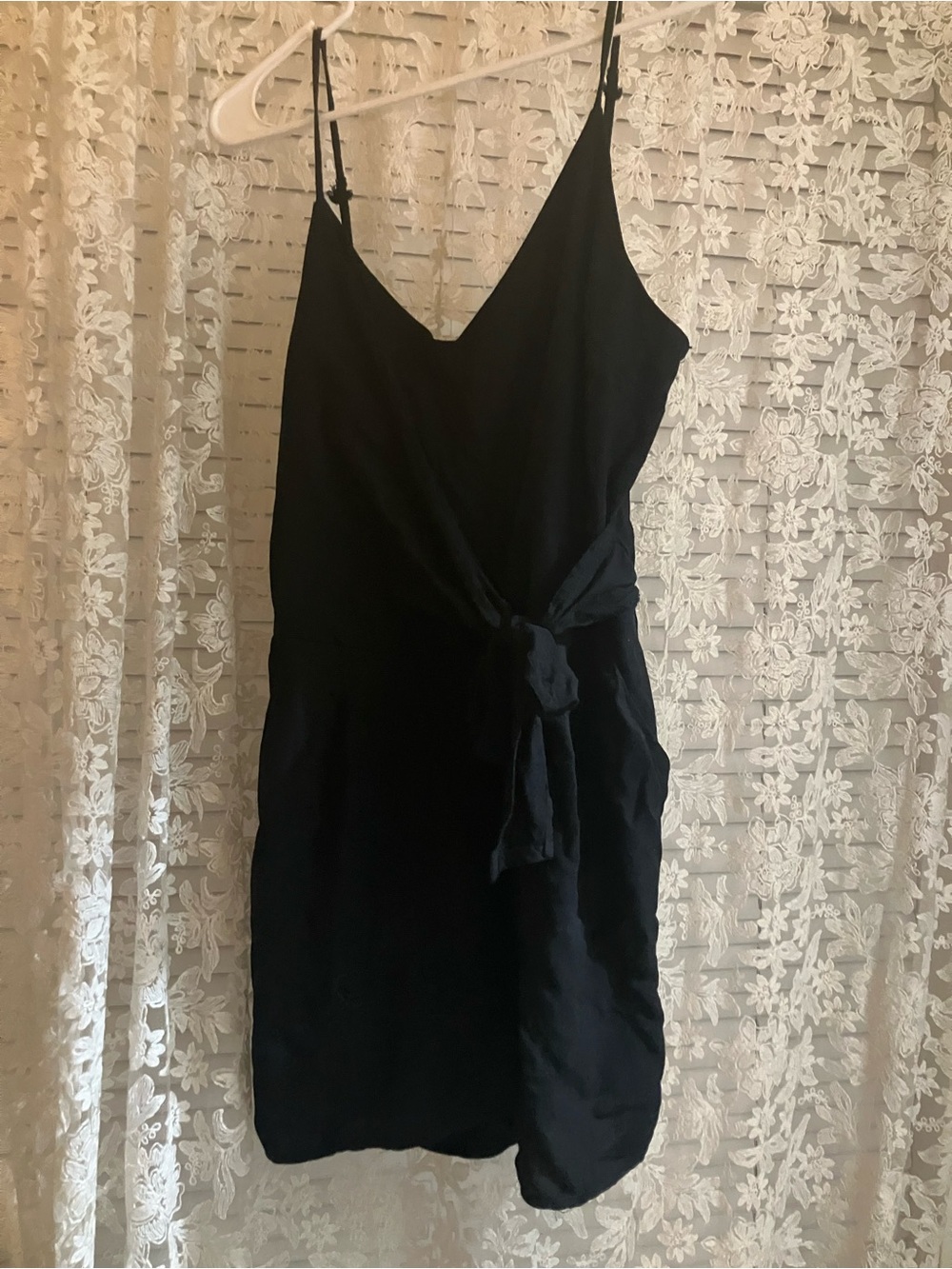 Black V-Neck Tie-Waist Slip Dress